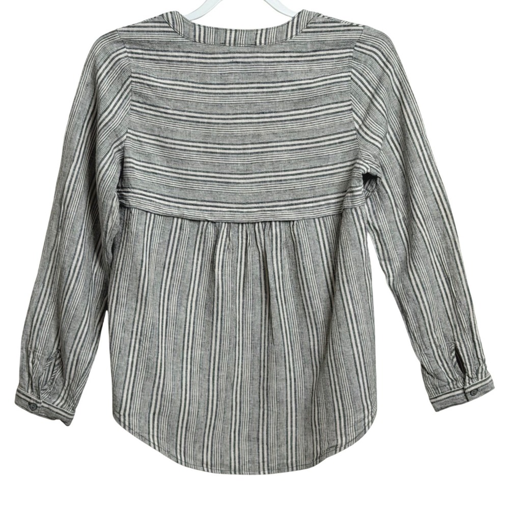 B.L.E.U. Striped Henley Blouse Long Sleeve Casual Grey Womens Small - Picture 2 of 3